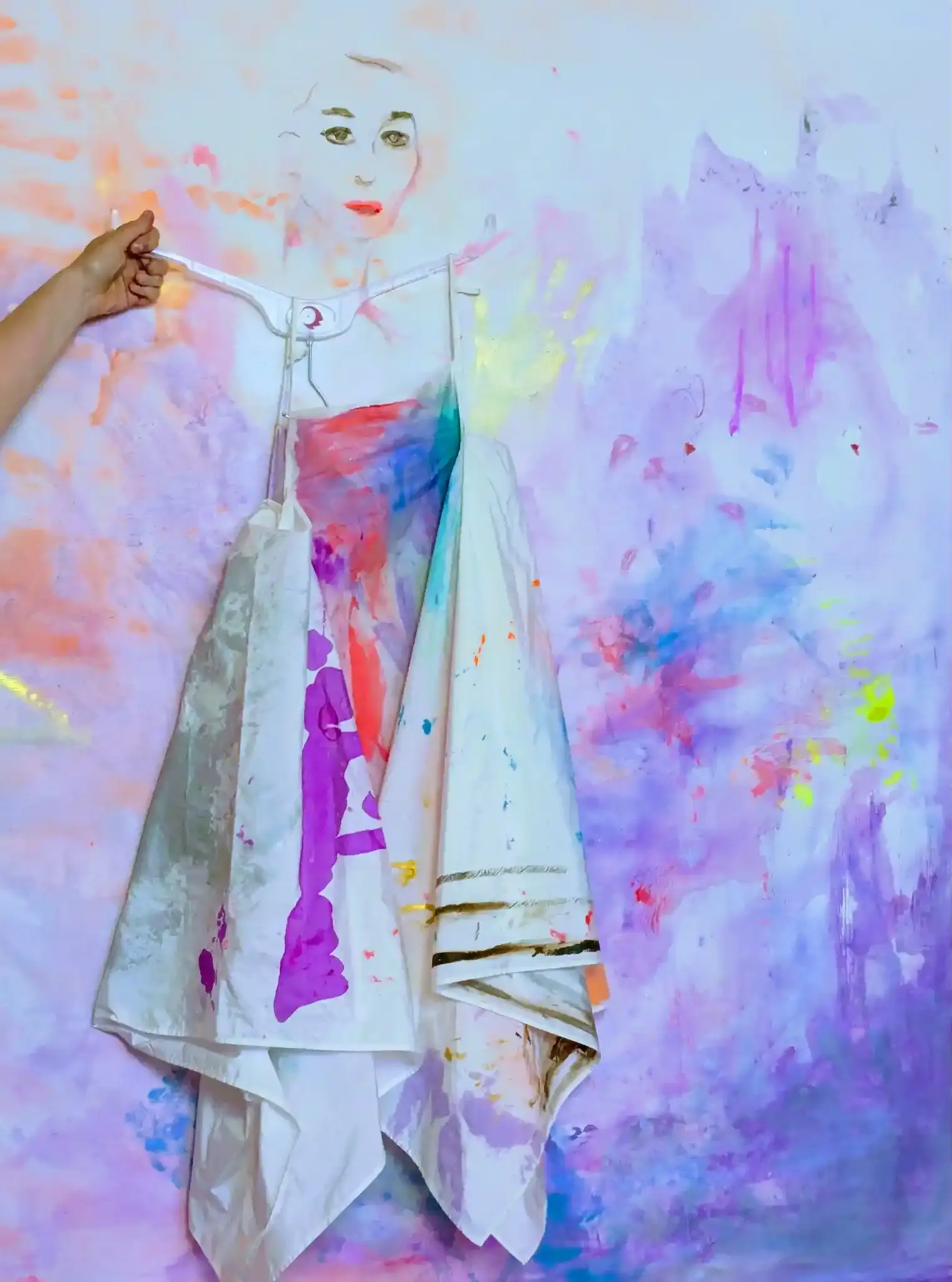 Deborah Muriel Blum at Berlin Fashion Week, painted dress by Anita Kapraljevic