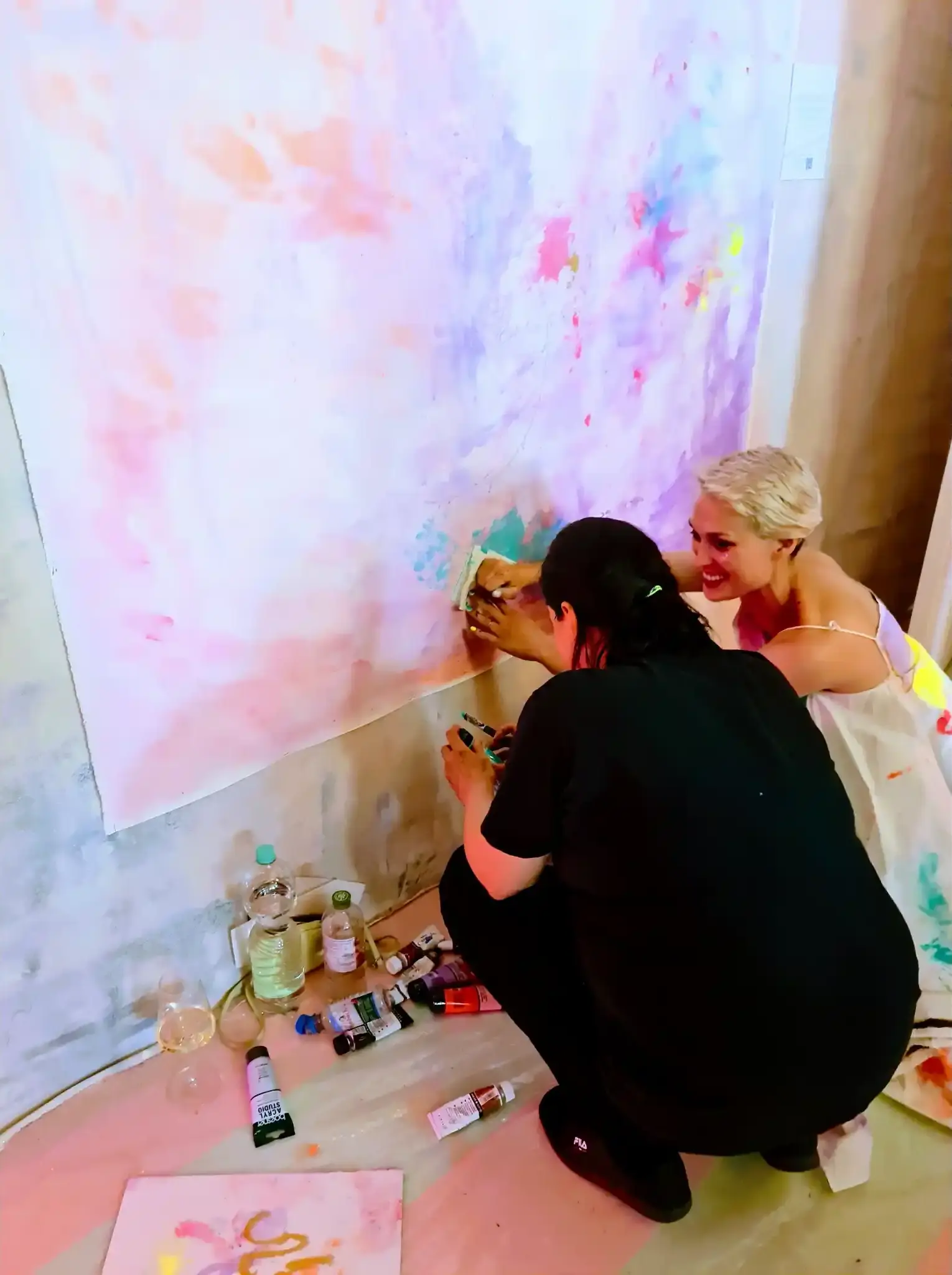 Deborah Muriel Blum at Berlin Fashion Week, painted dress by Anita Kapraljevic